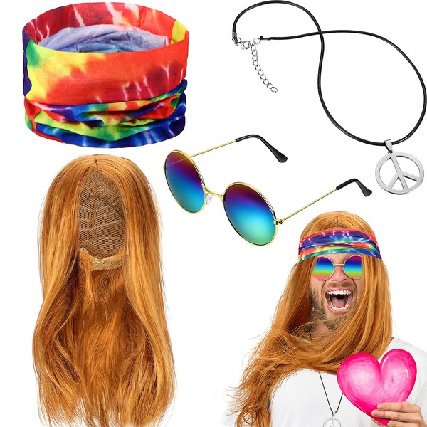 4-Piece Hippie Costume Set with Wig - Large 50lbs Capacity,
