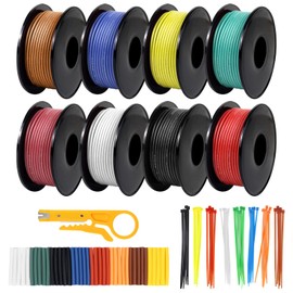 DEKIEVALE 22 AWG Stranded Wire Spool, 16.5ft Each in 8 Colors - Silicone Electrical Tinned Copper Wire, 22 Gauge Flexible Hook Up Wire Kit for DIY, Automotive, Home, and Power Wiring