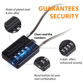 SEPOX® 4 Pcs Resettable Combination Padlock, 1-3/16" Width Body with 32cm Extrem Long Cable, 4 Digit Combo Cable Lock for Suitcase, Travel Bag, Gym Lockers, Filing Cabinets,Pack of 4 Black