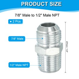 PATIKIL Hex Reducing Nipple Connectors Pipe Adapter 7/8" Male 37° Flare JIC x 1/2" Male NPT, 2 Pack Pipe Fitting Reducer Nipple Adapter Plated Steel Hydraulic Fitting
