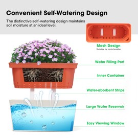 VIVOSUN Self-Watering Planters, 4-Pack 10.5 Inch Compact Rectangular Window Herb Planter Box with 10 PCS Plant Labels, Plant Container for Basil, Flowers, Succulents, Indoor & Outdoor