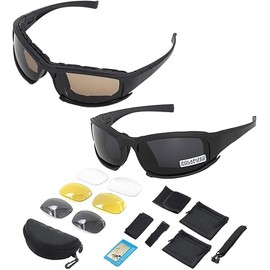 BONFQERT 2 Pairs of Cycling Glasses Mens, Motorcycle Goggles - Goggles Safety Glasses Polarised with 5 Pairs of Lenses