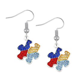 CHOORO Autism Puzzle Piece Necklace with Hope Ribbon Charm Jewelry Gift (Autism Awareness Earrings)