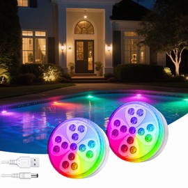 Clover Pool Lights Dimmable Submersible LED Lights with 10 Colors & 4 Modes IP68 Waterproof Shower Lamp for Bathroom Rechargeable Floating Pool Light for Inground Above Ground Pool Party Favors (2PC)
