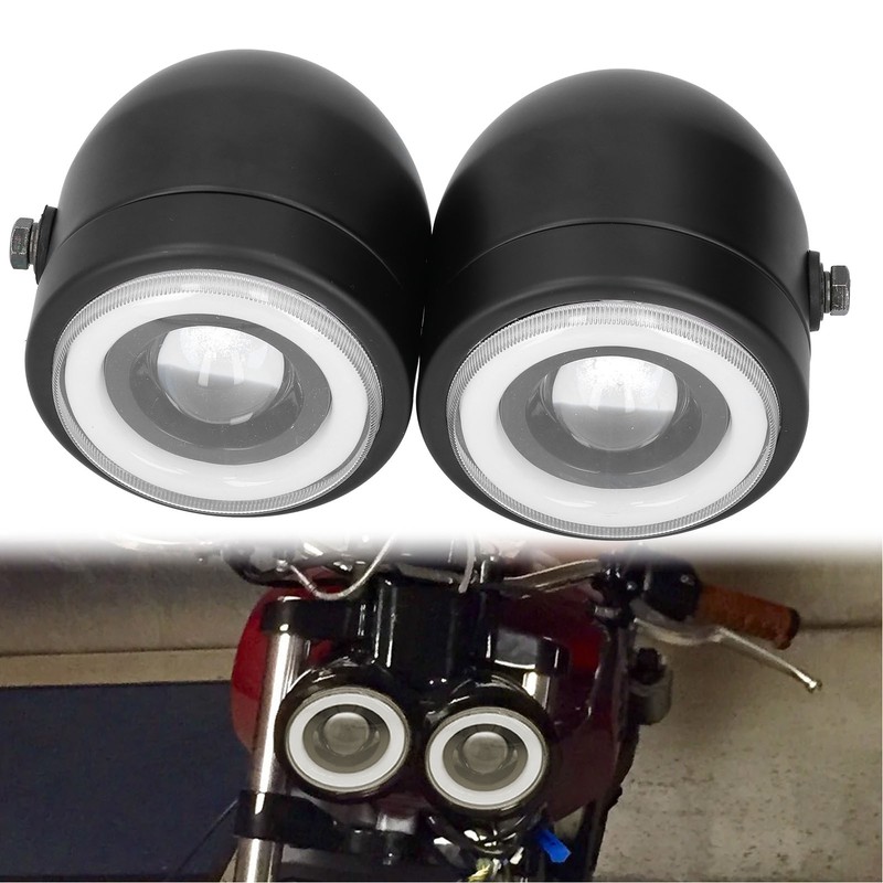 Universal LED Headlamp Double Lamps Round Angel Eyes High Low