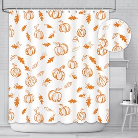 AIBIIN Pumpkin Shower Curtain Yellow Leaves Pumpkins Line Bath Curtain for Bathroom Simplicity Bath Accessories Durable Waterproof Polyester Material with 12 Hooks 180x180cm