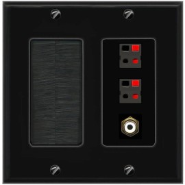 RiteAV 2 Port Speaker Wire Plug Jack Wall Plate+RCA for Subwoofer Brush [Black]