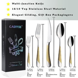 CADYSS Premium Silverware Set 20 Pieces - Flatware Set Gilding 18/10 Stainless Steel Utensils, Hammered Cutlery, Tableware Service for 4, Include Knife/Fork/Spoon, Mirror Polished, Dishwasher Safe