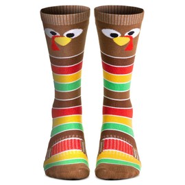 ChalkTalkSPORTS Holiday Woven Knee-High Socks - Thanksgiving Goofy Turkey With Stripes - Small