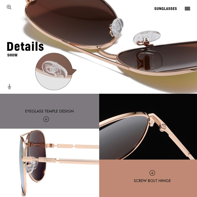 DUCO Classic Polarised Mirrored Pilot Sunglasses Mens Womens Vintage Polarized