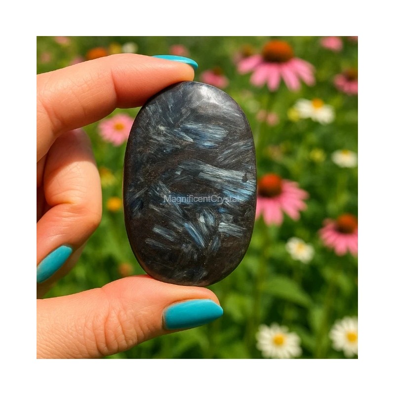 1pcs Arfvedsonite Palmstone Worry Stone Healing Crystal Meditation Reiki Gifts