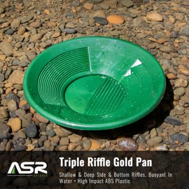 ASR Outdoor 10 Inch Triple Riffle Gold Pan Gold Prospecting Equipment, Green