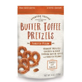 Everton Toffee Butter Toffee Pretzels, Toasted Pecan Flavor (4 oz. bag, 3-pack), Gourmet Artisan Toffee Covered Pretzels, Sweet and Salty Mini Pretzel Snacks, Small Batch Crafted