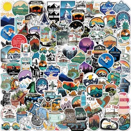 Tabanzhe 100 PCS Outdoor Camping Sticker,Pastel Waterproof Stickers for Laptop Cars Luggage Bumpers Helmet Window,Sticker for Kids Teens Adults