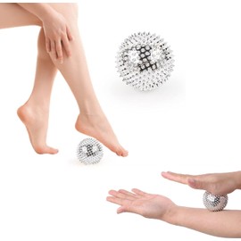 CYTGOUPER Pack of 2 Spiked Magnetic Massage Balls, 32 mm Magnetic Acupressure Ball, Acupressure Massager, Small Silver Hedgehog Ball, Metal for Stress Relief or Massage
