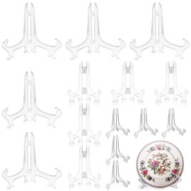 SHANGFENG 15Pack Clear Folding Plate Holder Decorative Plate Stand Ornamental Plate Easel Picture Frame Holder to Display Pictures at Weddings, Home Decoration, Birthdays, Tables,3'', 5''and 7''