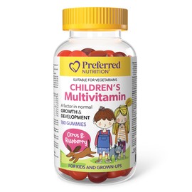 Preferred Nutrition Children’s Multivitamin, Citrus & Raspberry, 180 gummies, Provides Nutrients for Normal Growth & Development in Children, For Kids and Grown-Ups, Vegetarian, Gelatin Free, Proudly Canadian