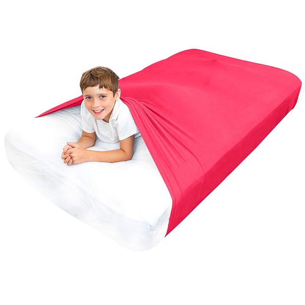 Special Supplies Sábana de cama sensorial para niños, alternativa a las mantas con peso, transpirable, elástica, fresca y cómoda ropa de cama para dormir (rojo, individual)