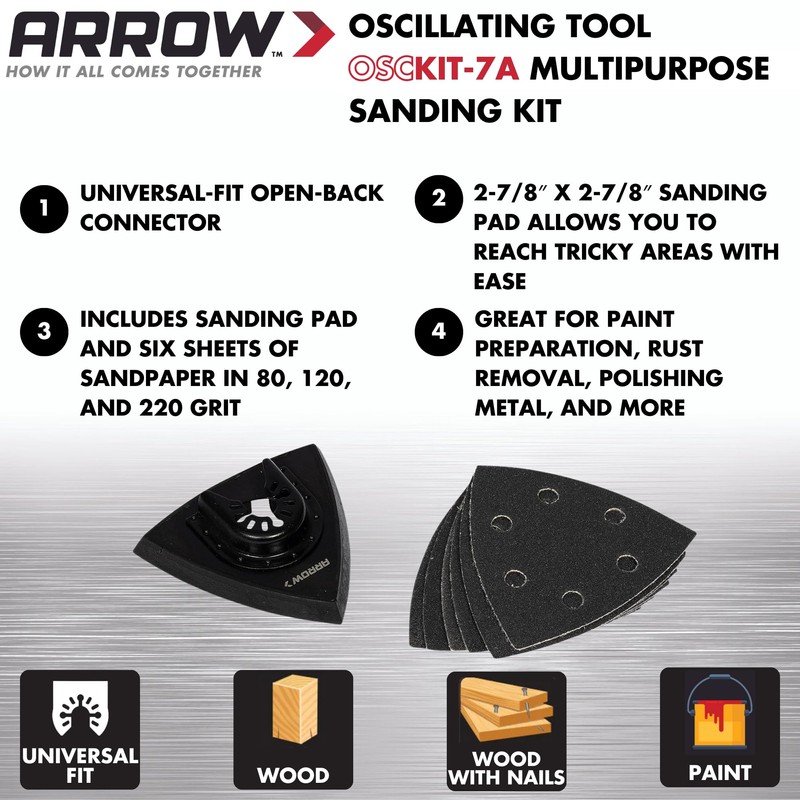 Arrow OSC9500-A Oscillating MultiTool Kit, Sander Tool, and Drywall Saw,