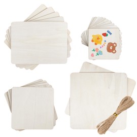 Foshird Unfinished Wooden Panel for Crafts with 5 m Jute Cord, 22 Pieces Square Wooden Discs Wooden Sign for Hanging Wooden Board Decoration for Pyrography DIY Crafts Painting Laser