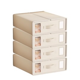 TTIO 4 PACK Bed Sheet Organizers and Storage Foldable Sheet Set Oraganizer for Linen Closet with Label & Window Sheet Set Keeper for Queen King Folder Bedding Container(Beige)