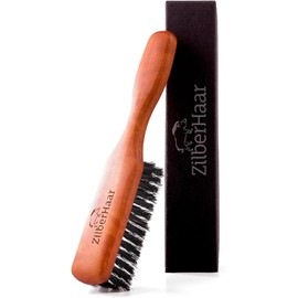 ZilberHaar - Cepillo para Barba Normal - 100% Cerdas auténticas de Jabalí y Madera de Peral - Cuidado Facial Masculino Compatible con Todos los Bálsamos y Aceites para Barba - Ideal para Todos los Tipos de Barba