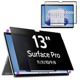 Peslv - visualización de privacidad para Surface Pro 11/10/9/8/X de 13 pulgadas, MagicSuction™, protector negro antiespía extraíble, filtro de luz azul deslumbrante, para monitor de computadora