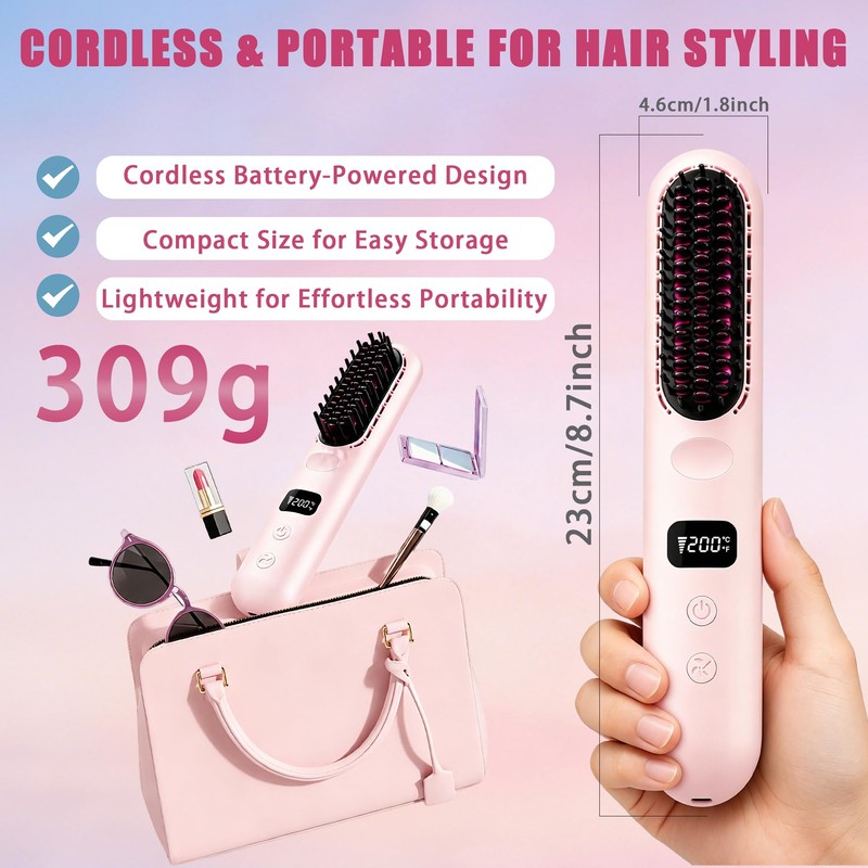 SL Euthtion Cordless Cold air Hair Straightener Brush-Portable Mini Straightening