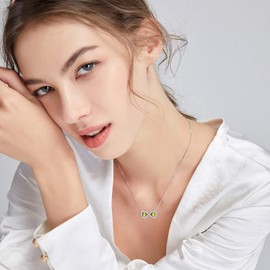 FANCIME Birthstone Necklace, 925 Sterling Silver Infinity Love Created Peridot Pendant Necklace for Women, Fine Jewelry Gifts for Girls Wife Mom Daughter, Length 40 + 5 cm