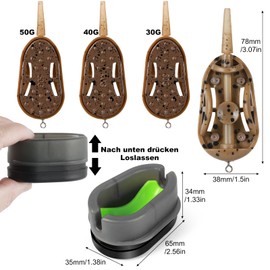 Annyswit 3 Pieces / 3 Size Method Feeder Accessories with Bait Shape Set 30/40/50g Carp Fishing Feeder with Inline Lead Feeder Fishing Weight Feeder Pellets Carp Feeder for Bottom Fishing Feeder