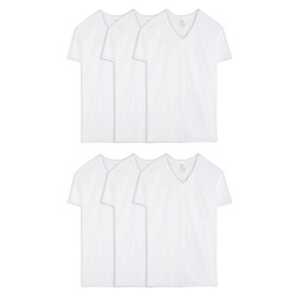 Fruit of the Loom mens Stay Tucked V-neck T-shirt Underwear, Tall Man - White 6 Pack, Large US