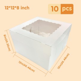 GoldenBakeryFamily 10 Pcs Cake Boxes,12x12x8 Inches White Bakery Boxe with Window,Tall Dessert Boxe,Cookie Boxe for Multi-Layer Cakes,Cake Containers for Birthday,Party,Valentine’s Day by GBF