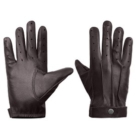 URBAN BUCK Mens Real Leather Motorcycle Ridding Warm Touchscreen Button Down Jasper Brown Driving Glove (S)