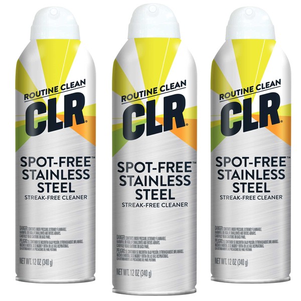 CLR Spot Free Stainless Steel Cleaner - Removes Water Marks, Fingerprints and Residue from Refrigerators, Dishwashers, Ovens and More, Streak Free Shine - 12 Ounce Spray Can (12 oz Spray (Pack of 3))