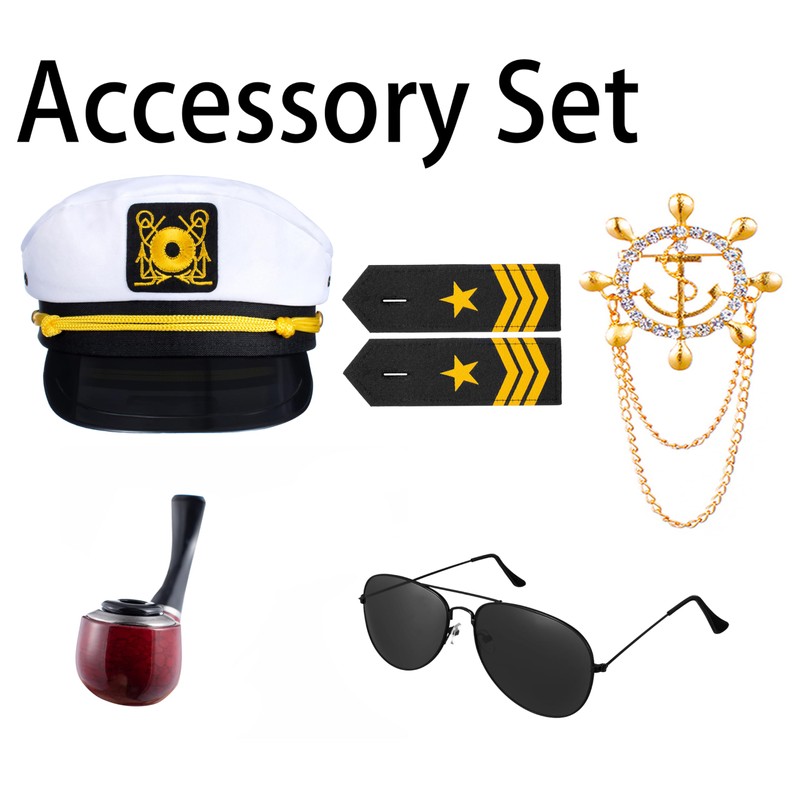 6PCS Men's Yacht Captain Sailor Costume Adult Shirt Hat Accessories
