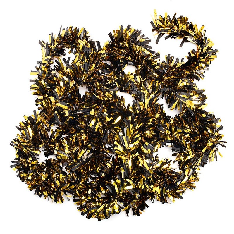 Anderson's Black and Gold Metallic Tinsel Twist Garland 4 inches