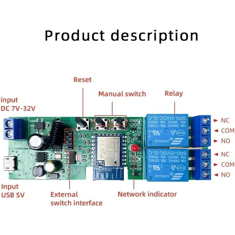 Tuya 2 Channel Updated USB 5V/DC/AC 7-32V, Momentary Inching Self-Locking