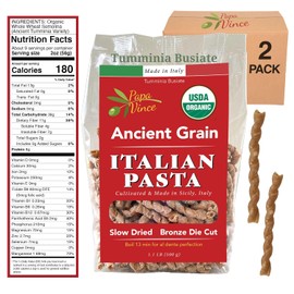 Papa Vince Organic Non Enriched Pasta - Ancient Grain, high in fiber, high in protein, Timilia/Tumminia grown in Sicily Italy. Al dente texture, nutty flavor, busiate, whole wheat that is anything but bland