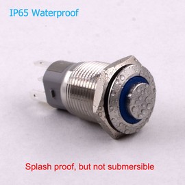 Momentary Push Button Switch, URTONE UR168, 1NO1NC Stainless Steel Shell with 24V Blue LED Ring Suitable for 16mm 5/8" Mounting Hole, Include Socket