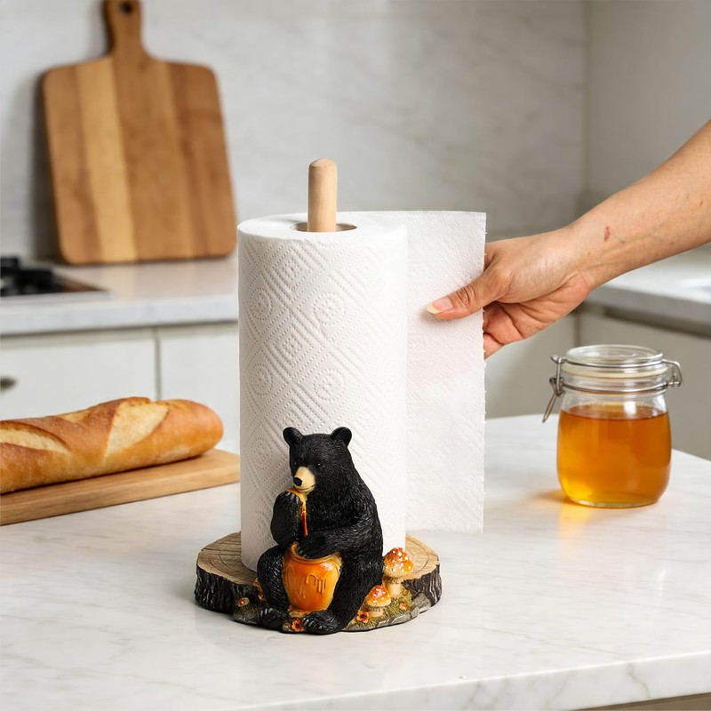 WAIT FLY Black Bear and Mushrooms Paper Towel Holder Stand