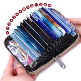 GEEAD Genuine Leather RFID Credit Card Holder for Women and Men Zipper Cards Case Small Card Wallets