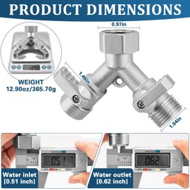 Garden Hose Splitter 2 Way Heavy Duty, 304 Lead-Free Stainless Steel 2Way Hose Splitter, 3/4 Inch Water Hose Splitter 2 Way, Full Flow Garden Hose Y Splitter(All Components are Stainless Steel)