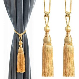 IHC Handmade Curtain Clips Rope Tie Band VS Lob Fring Tiebacks Europe Buckles Holdbacks Tassel Ball Rope/Set of 2 (Gold)