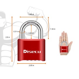 disecu® 4 Digit Combination Lock Outdoor Padlock, Heavy Duty Locker Lock, Waterproof Combo Lock for Gym Locker, Hasp Storage, Shed, Fence, Gate (Red)