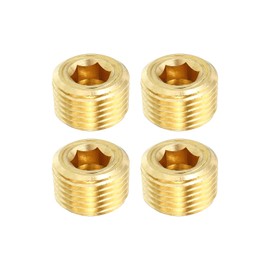 PATIKIL 1/2" NPT Brass Hex Countersunk Plugs, 4 Pack Counter Sunk Internal Hex Thread Socket Pipe Plugs Male Fittings for Water Oil Gas Pipeline