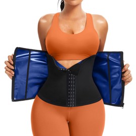 FUXERT Waist Trainer for Women Belly Fat Sweat Waist Band with Zipper Stomach Wraps Workout Belt Corset Shapewear Black