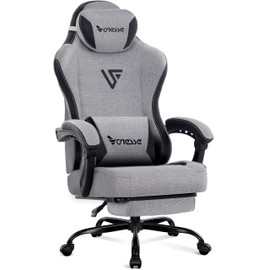 Vonesse Gaming Chair, Computer Chair Fabric with Pocket Spring Cushion, Office Chair with Footrest and Massage Lumbar Support, Reclining Gaming Chairs for Adults 250LBS (Grey)