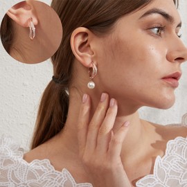 Pearl Earrings Pearl Drop Earrings for Women Silver Pearl Drop Earrings Large Rose Gold