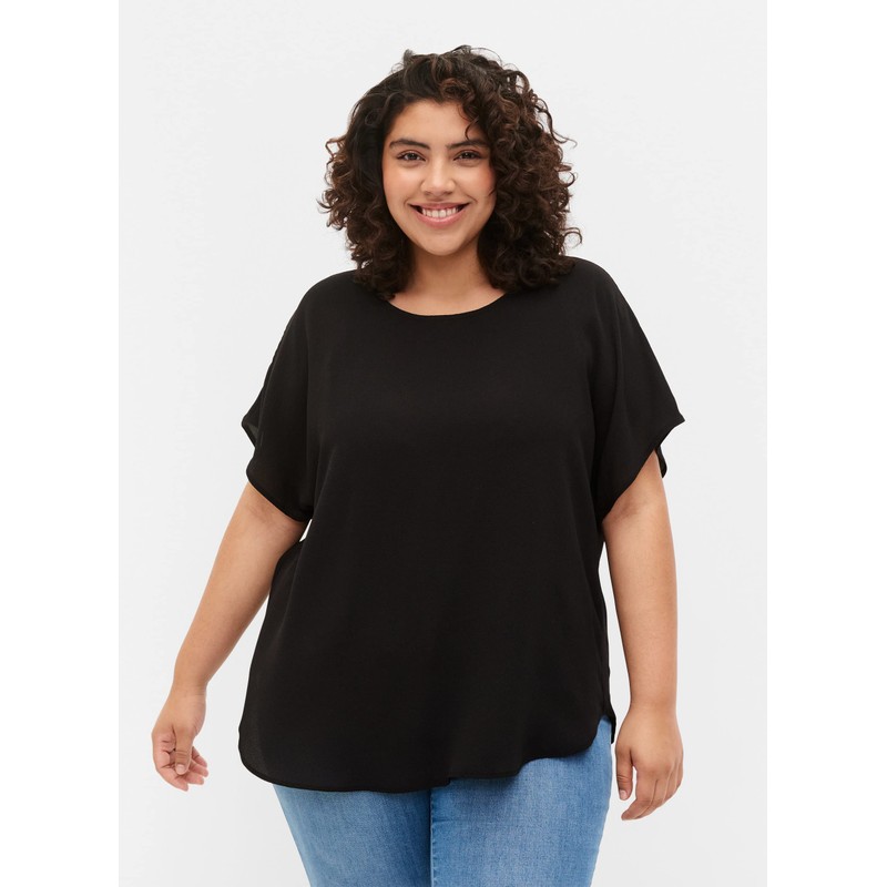 Zizzi Large Sizes Women's Short Sleeve Blouse with Crew Neck
