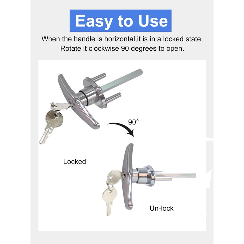 Garage Door Lock T-Handle Locks Latch Replacement Parts with 4